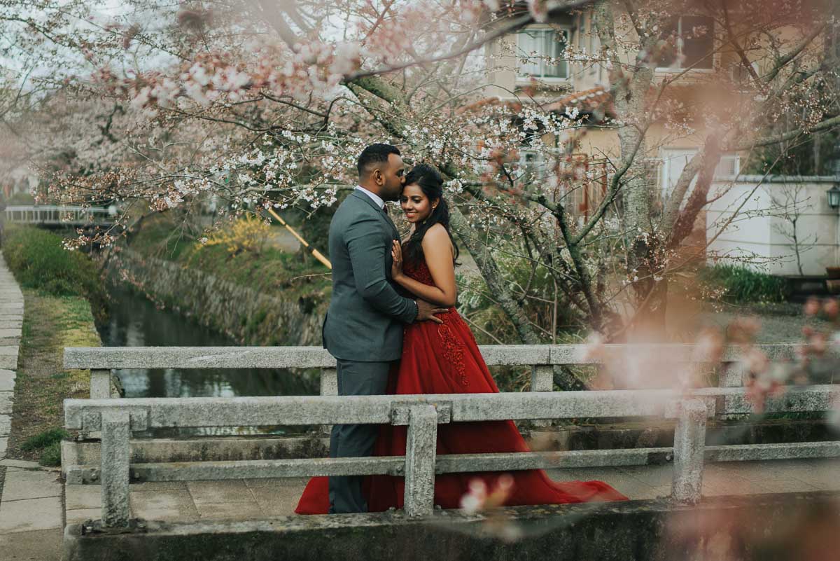 Romantic Kyoto pre-wedding shoot with sakura in full bloom